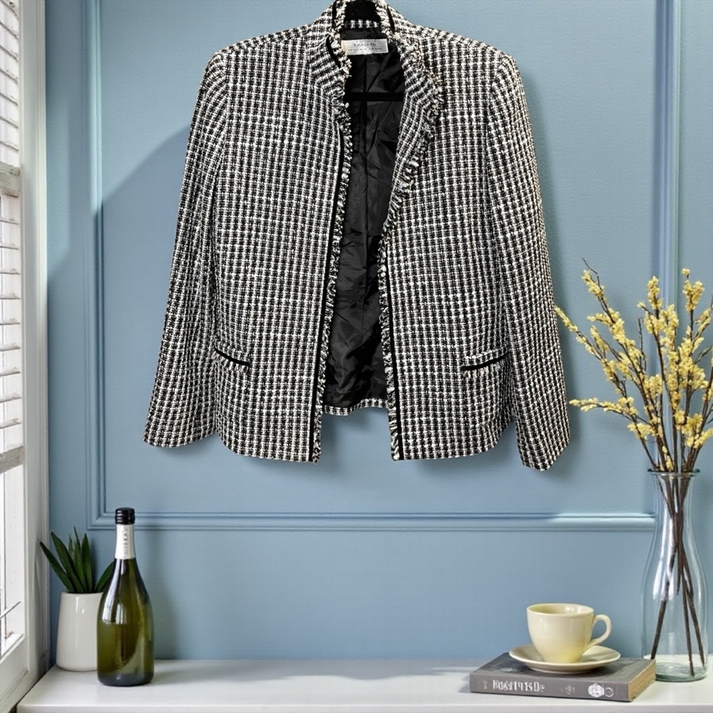 TAHARI Wool Blend Tweed Preppy Open Blazer - unknown size